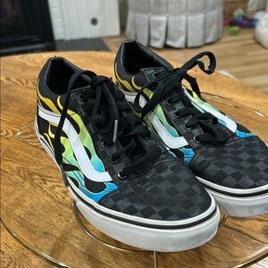 Vans Black and Blue Flame Sneakers